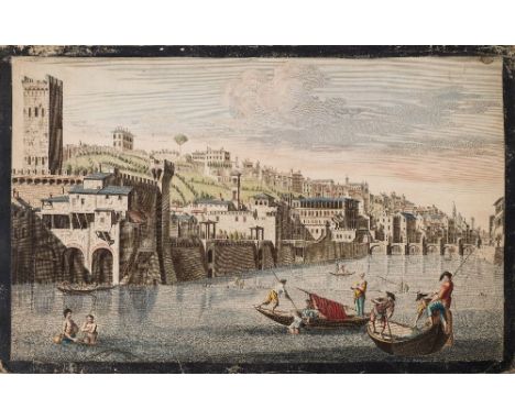 VUE DU OPTIQUE : Florence 4 hand coloured copper engravings, 460 x 300 mm, R. Sayer & P. Brookes, (some creasing), late 18th 