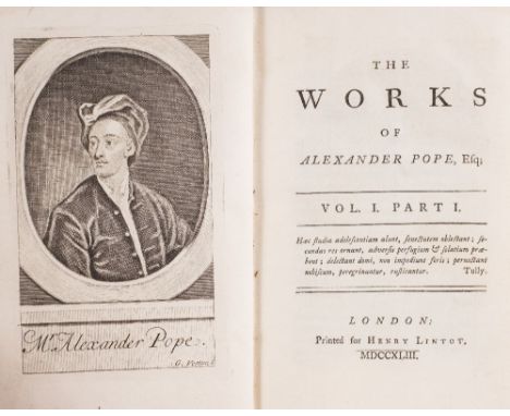 POPE, Alexander - The Works : 3 vols in 6, frontispiece, cont. calf, 8vo, Henry Lintot & R. Dodsley, mixed editions,1743.(6)