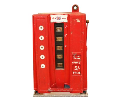 Union Jacks One Arm Bandit Slot Machine. 1d play. Untested for working order. No key. Measurements approx. 27" height, 18" wi