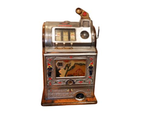 O.D. Jennings Dutch Boy One Arm Bandit Slot Machine. 1d Play. Untested for working order, no key. Measurements approx. 24" he