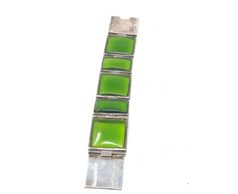 Statement Sterling Silver Green Glass Panel Bracelet (117g) 