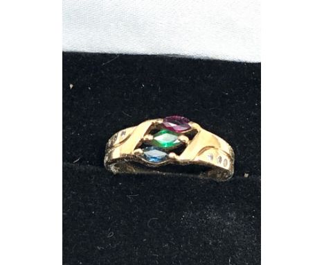 9ct gold diamond ruby emerald &amp; sapphire ring weight  2.5g 