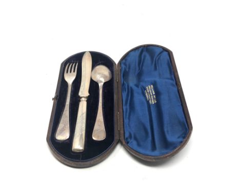 Antique boxed victorian silver knife fork &amp; spoon sheffield silver hallmarks 