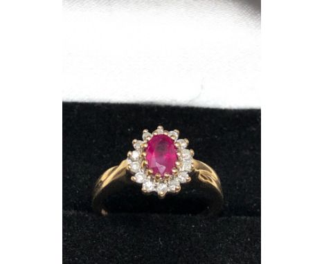 9ct gold ruby &amp; diamond ring weight 2.2g 