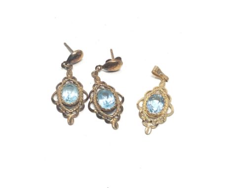 2 x 9ct gold vintage topaz earrings &amp; pendant (3g) 