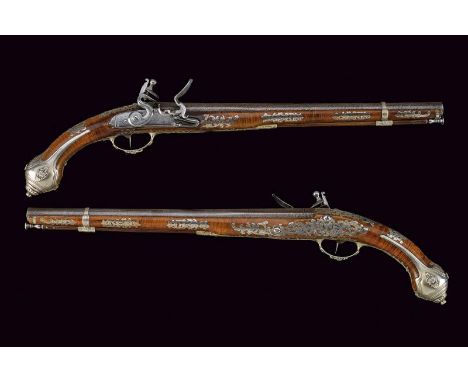 dating: late 18th Century provenance: Turkey, Two-stage, octagonal and round, 15.5 mm cal. barrels in quality damask. Tang of