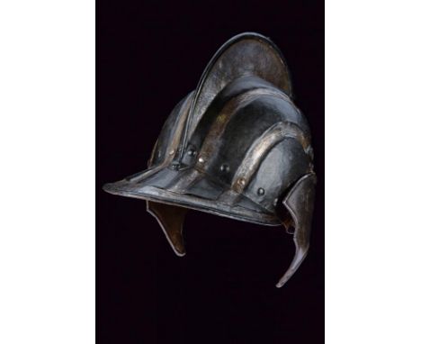 dating: Late 16th Century provenance: Southern Germany, Iron skull in two halves, joined at the comb, of a medium height and 