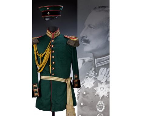 dating: about 1910 provenance: Prussia, In green cloth, with black, velvet collar and cuffs, with red profiling and stripes e