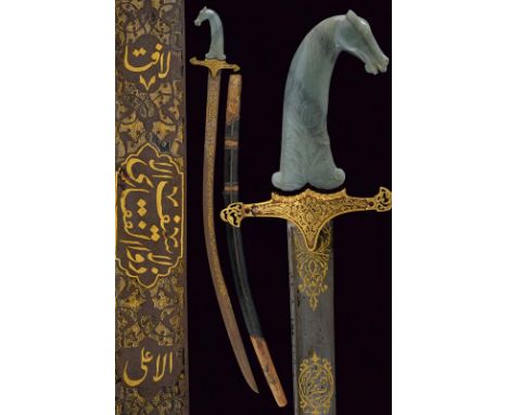 dating: 19th Century provenance: India, Extraordinary, curved, single-edged blade, in damask, with central fuller next to the