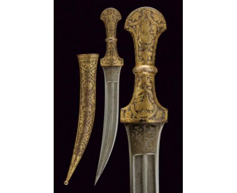 dating: 19th Century provenance: Indopersia, Curved, double-edged blade in fine damask, with double groove and central raiser