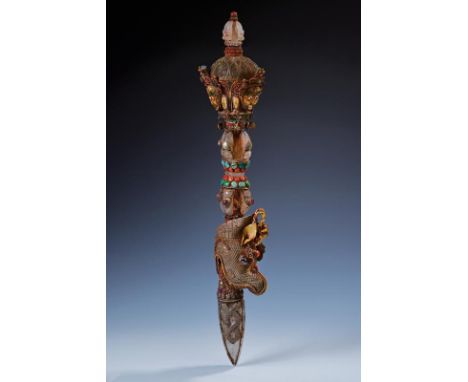 dating: 19th Century provenance: Tibet, The cusp of triangular section, made of rock crystal and enriched with silver foils. 