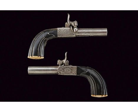 dating: Mid 19th Century provenance: Europe, Cylindrical, micro-rifled, 9 mm cal. barrels. Box-lock type mechanics in working