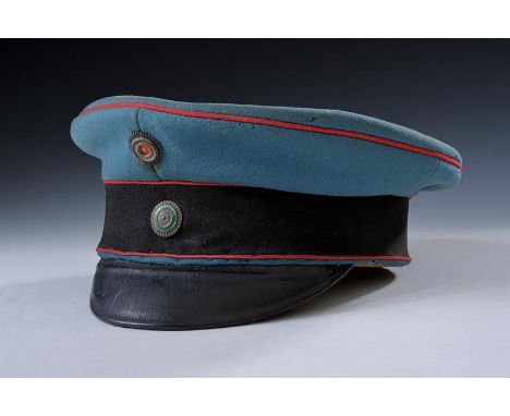 dating: about 1910 provenance: Bavaria, In light-blue cloth, with black band and red profiling. Both cockades. Morocco linen 