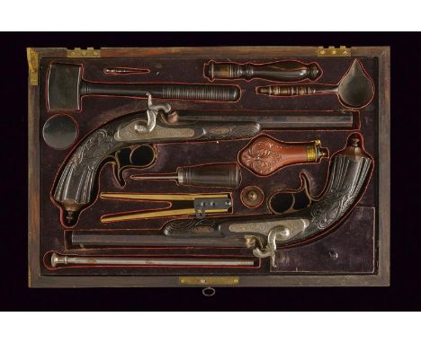 dating: Mid 19th Century provenance: France, Octagonal, rifled, 10 mm cal. barrels, with remains of original finishing, fore-