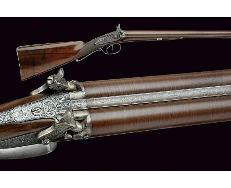 dating: Mid 19th Century provenance: London, Smooth-bore, round, twisted, re-finished, 19 mm cal. barrels, with rib signed 'S