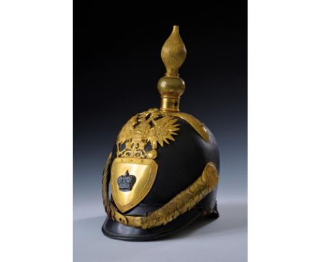 dating: about 1890 provenance: Russian Empire, Light skull with blackened cardboard, with leather visor and neck-guard. A gil