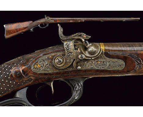 dating: 1840 circa provenance: Leipzig, Round, smooth-bore, damascened, 16 mm cal. barrels, signed in gold 'G. Kreisser u. We