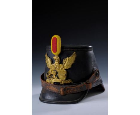 dating: 1878 provenance: Baden, Leather body with Baden badge, cockade in yellow and red fabric, leather chin-strap. Leather 