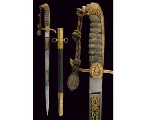 dating: Late 19th Century provenance: England, Straight, single-edged blade, tip, with two, blued segments and golden rinceau