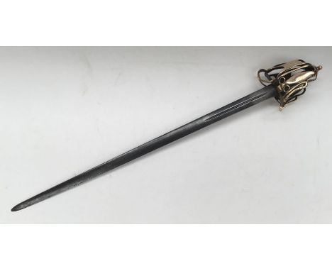 A 1798 pattern Napoleonic War era Scottish infantry officer’s basket hilt broadsword. Double edged tapering blade with fuller