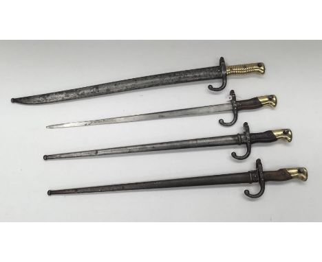 A selection of 19th century French bayonets. 4 examples, including 3 Le Gras pieces, and 1 Chassepot example. The Le Gras bay