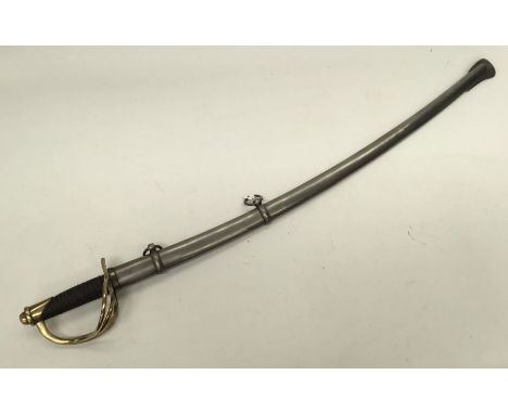 U.S. Civil War era M1860/M1862 cavalry troopers sword by MFG Co of Chicopee, Massachusetts. Brass 3 bar guard and pommel, wit