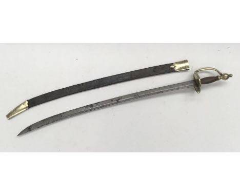 A circa 1740 pattern British infantry hanger, marked Hadley for Thomas Hadley. Brass heart shaped guard with reinforced edges