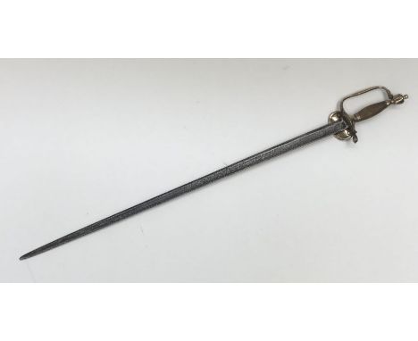 A 1796 pattern infantry officer's sword. Brass fold down guard, knuckle guard and pommel. Wooden handle that would of formall