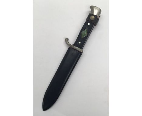 A Hitler Youth style scout knife, with associated scabbard. The knife closely matches the earlier Hitler Youth knife seen up 