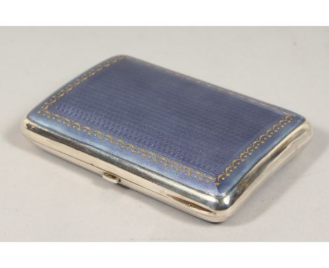 A HEAVY .925 SILVER AND BLUE ENAMEL CIGARETTE CASE, the inside engraved with various Russian signatures. 70gms.