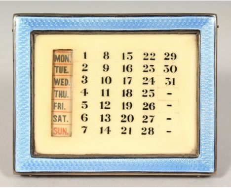 A SILVER AND BLUE ENAMEL CALENDAR 2.25ins x 3.5.ins Birmingham 1930.