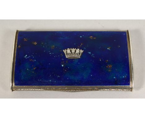 A SILVER AND BLUE ENAMEL BOX with silver coronet, BIEVST LTD., OLD BOND STREET. 3ins x 1.75ins