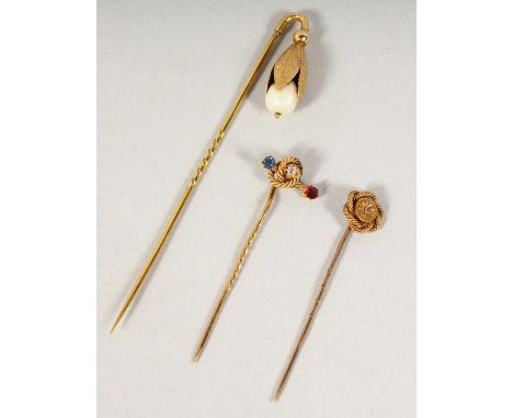 THREE VARIOUS TIE PINS (3).