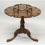 A GEORGE III STYLE MAHOGANY SHIP'S TRIPOD TABLE with centre section for bottles. The sides with