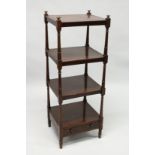 A REGENCY MAHOGANY SQUARE FOUR TIER WHAT-NOT with turned supports and single drawer to the base. 4ft