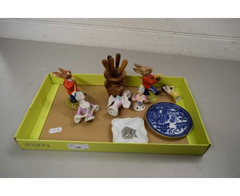SMALL TRAY CONTAINING QUANTITY OF CERAMIC FIGURES INCLUDING TWO DRUM MAJOR BUNNIKINS FIGURES