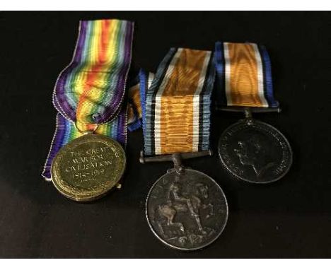 Two WW I medals on supsension ribbons arwarded to 7901 SPR T S Stafford  R E, together with WW I medal awarded to 17903 Pte H