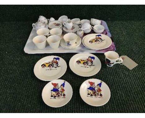 A tray of child's mid twentieth century fourteen piece Noddy tea service together with a Japanese miniature tea service 