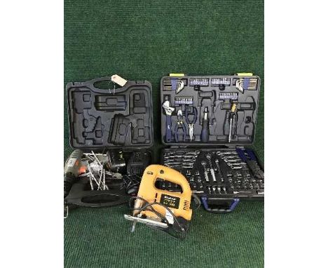 A boxed Challenge tool kit together with a cased drill , Einhell jigsaw