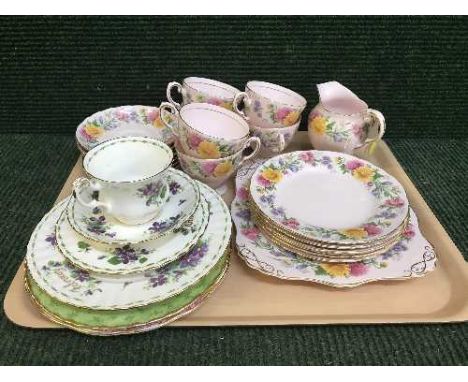A tray of twenty piece Tuscan September song tea service, Royal Albert plates and trio etc 
