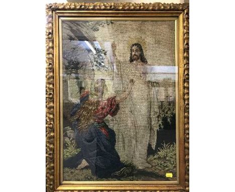 A gilt framed needlework panel - Jesus in the garden of Gethsemane