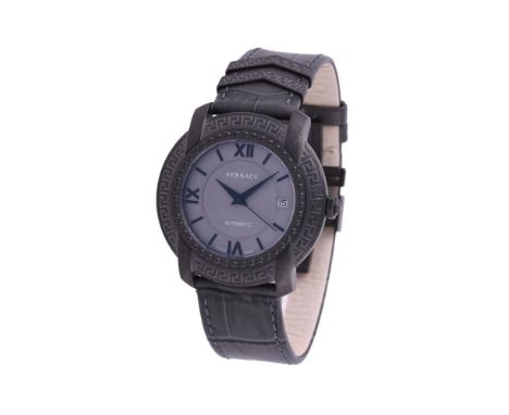 
	
		VERSACE, DV25
		A GREY PLATED STAINLESS STEEL WRIST WATCH WITH DATE, NO. V13 121511790306
		Movement: Cal. 2824-2, autom
