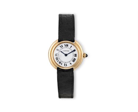 A LADY'S 18K GOLD MANUAL WIND WRISTWATCH, BY CARTIER, 1989The 15-jewel manual wind movement, white dial with Roman numerals, 