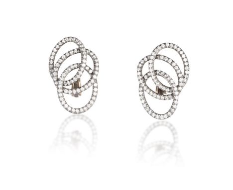 A PAIR OF DIAMOND EARRINGS, BY MARGHERITA BURGENEREach composed of three interlocking hoops, pavé-set with round brilliant-cu