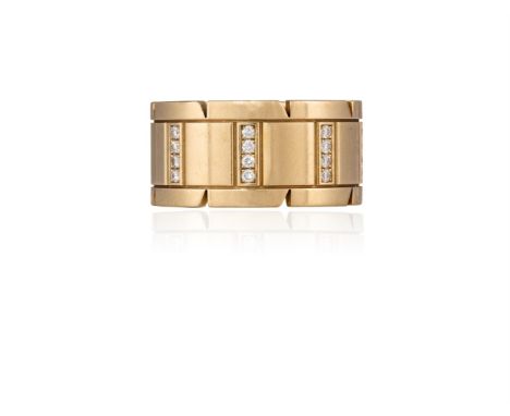 A DIAMOND AND GOLD RING, BY CARTIERThe polished yellow gold hoop, set with 8 rows of round brilliant-cut diamonds, mounted in