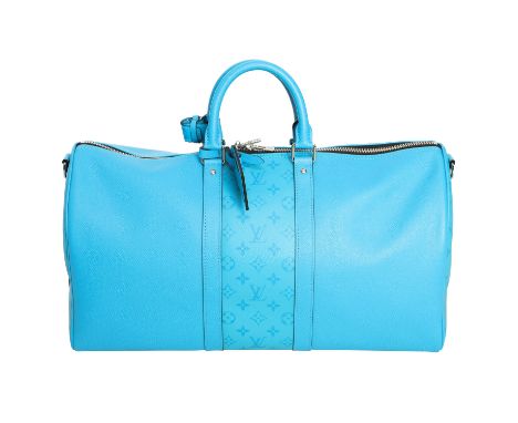LOUIS VUITTON Weekender "KEEPALL 50 BAND.". Koll. 2020. (M56217) Taigarama Kollektion. Taïga Leder mit Monogram Eclipse Canva