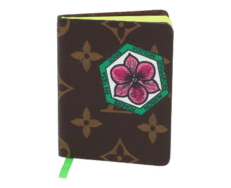 LOUIS VUITTON Notizheft "MINI JULES". Koll. 2018. Monogram Canvas Serie mit hellgrünen Details. Front mit dekorativem, floral