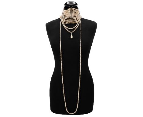 DIOR VINTAGE Collier, Koll.: S/S Couture 1998. John Gallino. Belle-Epoque-Stil, sechzehn-strängiges Modell aus Kunstperlen mi