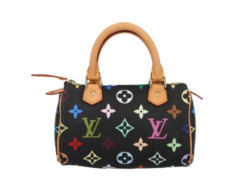 LOUIS VUITTON Handtasche "NANO SPEEDY". Koll. 2004. Monogram Multicolor Serie auf schwarzem Grund. Klassisches Modell mit nat