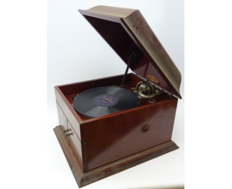 Tyrela mahogany cased table top Gramophone with inbuilt speaker  Condition Report Click here for further images, condition, a